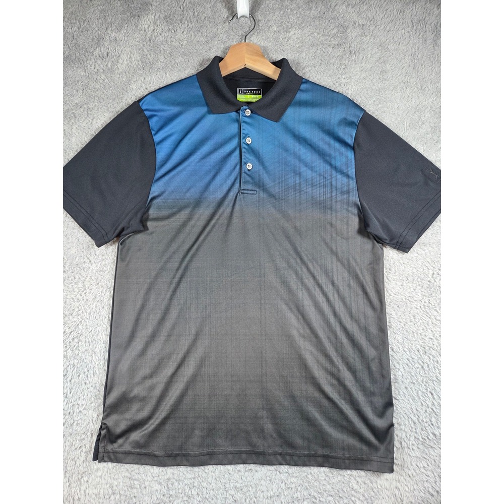 PGA Tour Polo Shirt Medium Blue Grey Men Athletic Fit Ombre Pro Series 0602